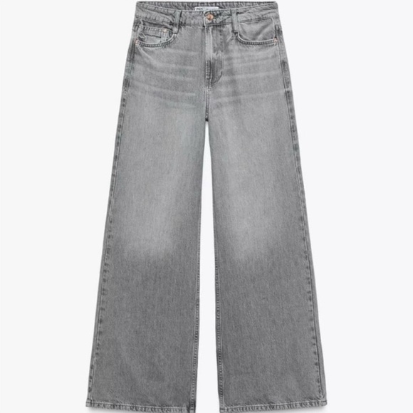 Zara Wide Leg Jeans Washed Gray High Rise Size 4 Baggy Cotton Grunge Edgy Trendy - Picture 2 of 10